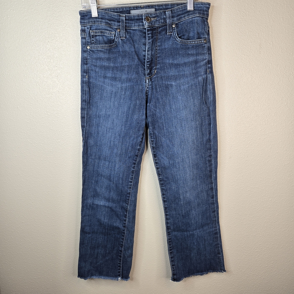 Joes Jeans Straight Leg Classic Blue Womens Jeans Medium Wash Raw Distressed Hem